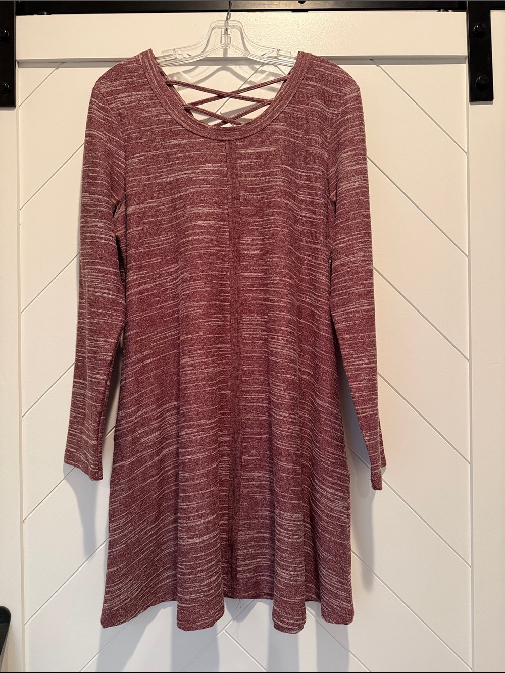 Simply Noelle Burgundy Heather Crisscross Back Long Sleeve Dress, s/m (8-10)